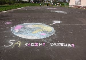 Napis wykonany kredą na asfalcie – „Sadźmy drzewa”