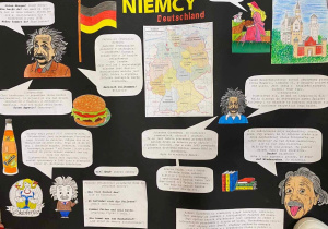 Plakat zawierający ciekawostki o Niemczech przygotowany przez uczniów z klasy 5