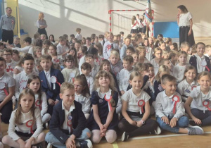 Uczniowie uczestniczący w uroczystej akademii.