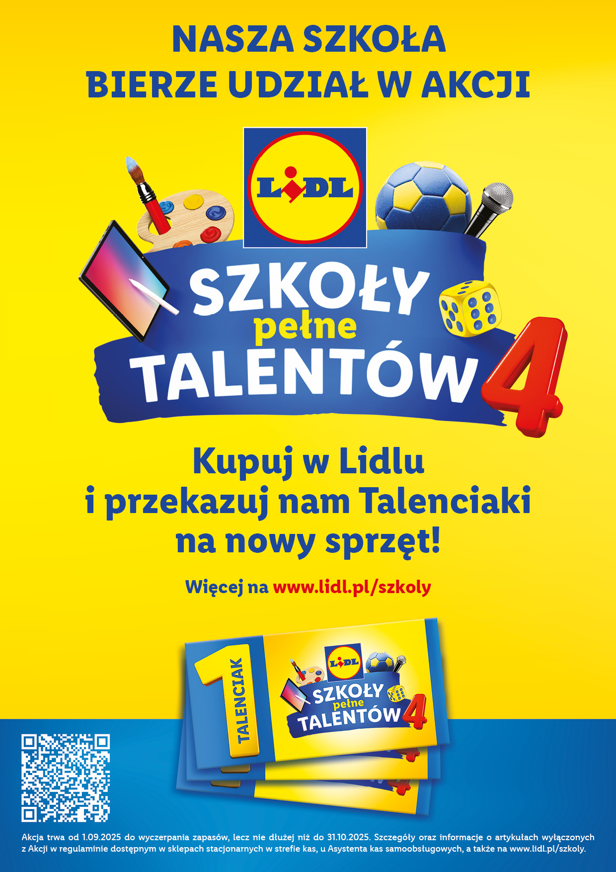 Plakat zachęcający do zbierania kuponów za zakupy w Lidlu