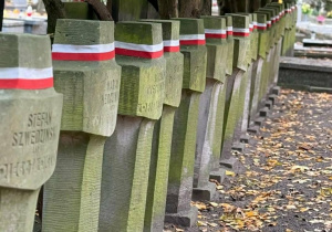 Groby poległych na cmentarzu Wojskowym na Powązkach.