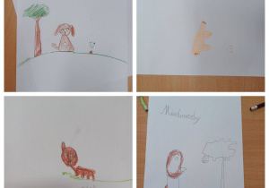 Rysunki uczniów przedstawiające siebie jako zwierzątko